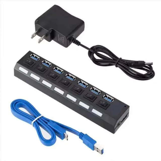 Alt view image 2 of 6 - MultiPorts USB HUB 3.0 7Ports SuperSpeed 5Gbps Multiple USB Port Expander with Switches PowerAdapter for PC(US)
