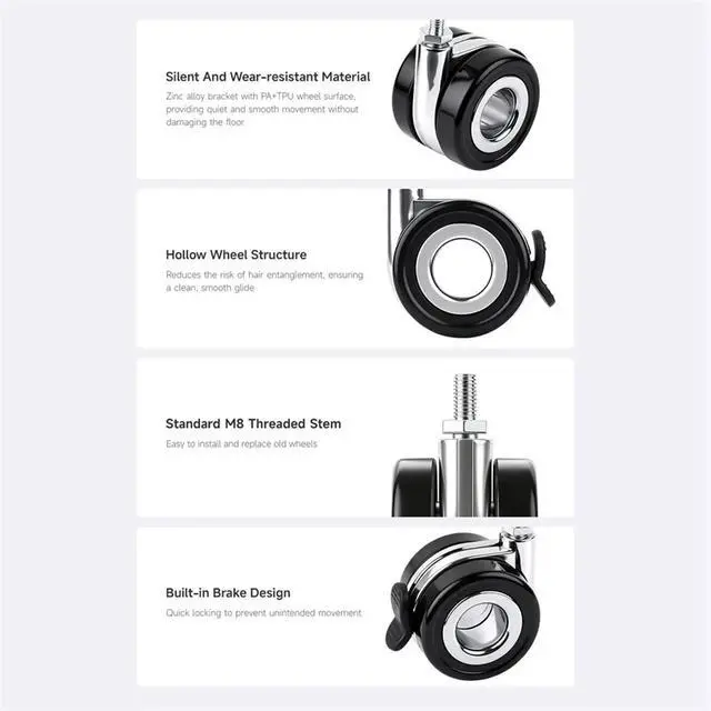 Alt view image 2 of 3 - 2PCS 2.5inch 60mm Hollow Caster Wheel Kit with Brake Compatible with Standard M8 Threaded Hole