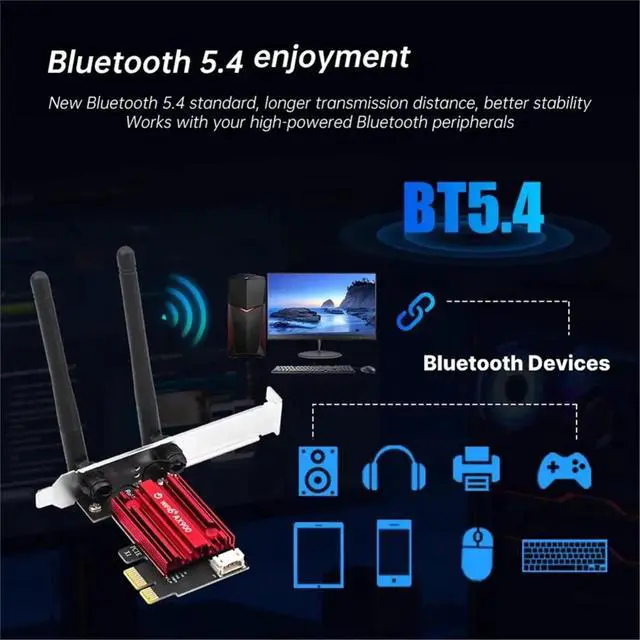 Alt view image 2 of 3 - AX900 6 PCIe Network Card Adapter Bluetooth 5.4 Dual-Band 2.4G/5.8GHz 802.11AX Ethernet for Desktop PC