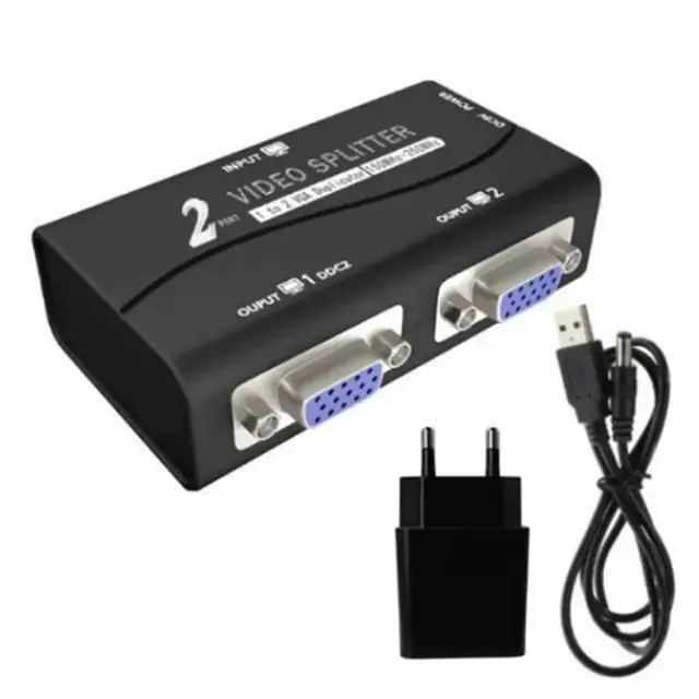Alt view image 2 of 3 - 2 Ports VGA Splitter 1 to 2 1 Pc to 2 Monitor VGA SVGA Video LCD Screen Splitter Box Adapter with Power Cable 250MHz(EU)