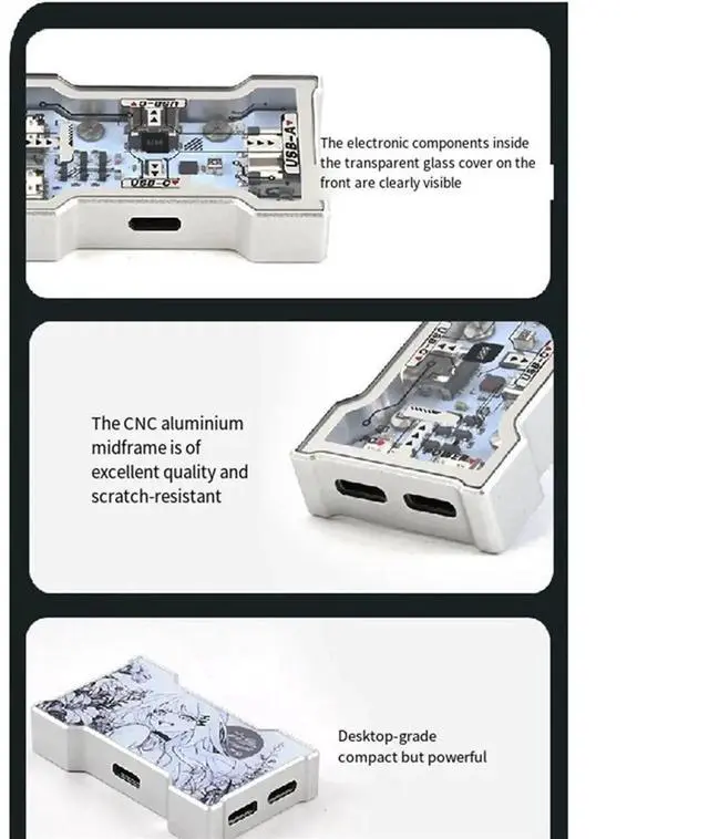 Main image of HM HUB-LITE Gaming Hub 8K Keyboard Dedicated Hub 1 to 3 with Power Supply Output 2 Type C 1 USBwith RGB Light