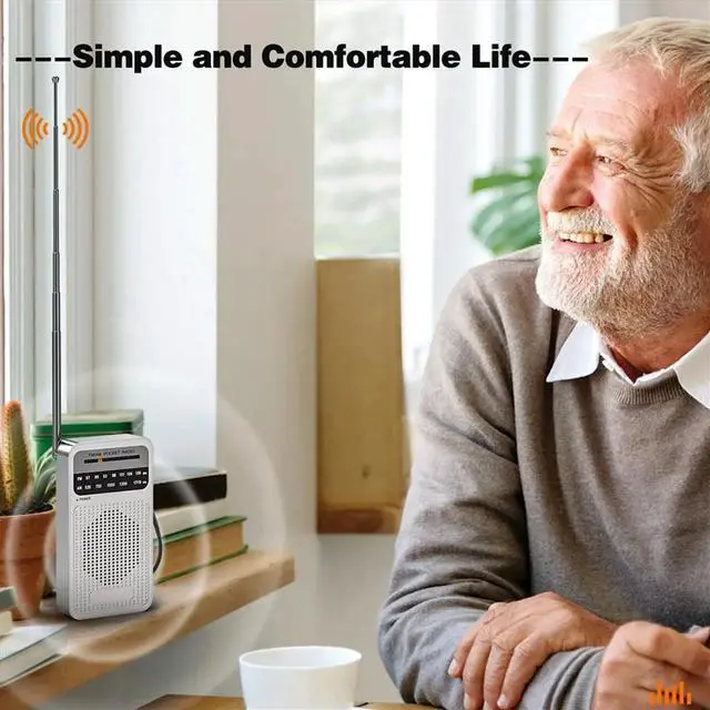 Main image of AM FM Pocket Radio, Transistor Radio with Loudspeaker, Headphone Jack, Radio for Indoor, Outdoor Use Silver