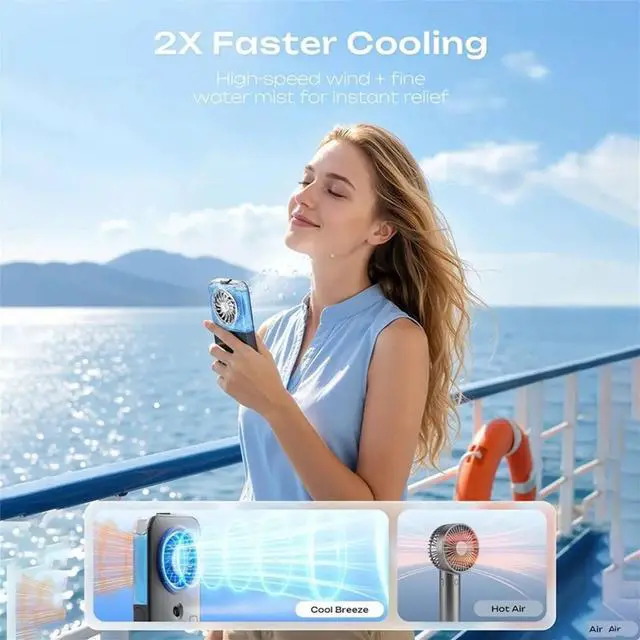 Main image of Handheld Misting Fan Rechargeable Fan 4-Speed LED Display Personal Cooling Water Mister Fans Black
