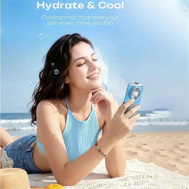 Alt view image 2 of 3 - Handheld Misting Fan Rechargeable Fan 4-Speed LED Display Personal Cooling Water Mister Fans Black