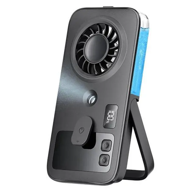 Alt view image 3 of 3 - Handheld Misting Fan Rechargeable Fan 4-Speed LED Display Personal Cooling Water Mister Fans Black
