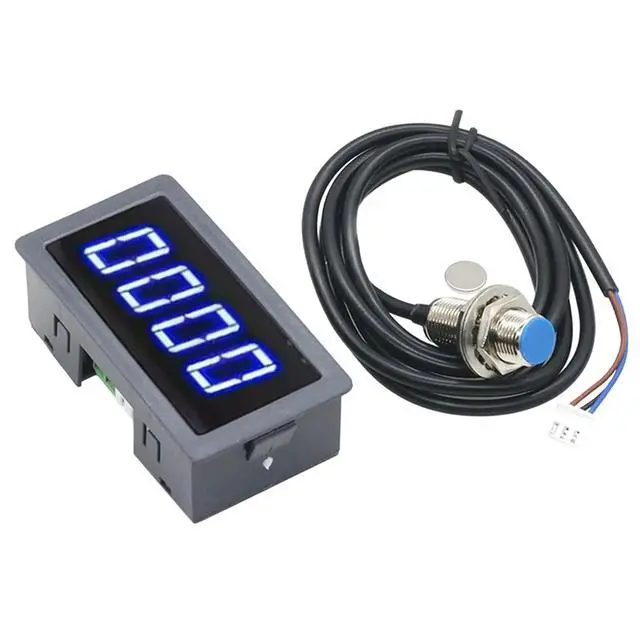 Alt view image 2 of 6 - Industrial Tachometer 8-24V DC Motor RPM Counter 10-9999RPM 0.56" 4-Digit LED 5V NPN Hall Sensor & Magnet Blue