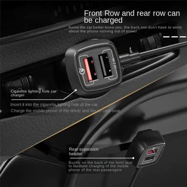 Alt view image 2 of 6 - 1 PCS Front And Rear Flash Charge Car Adapter 60W PD Car 4 Ports USB For Fast Charging