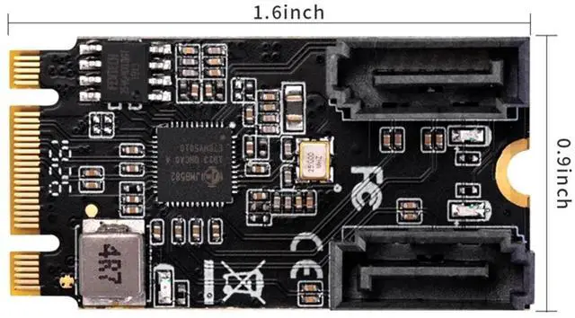 Main image of M2 PCIE NVMe SATA6G 2 Port SATA III 6Gb/S M.2 22X42 M Key and B Key Controller Adapter Card JMB582