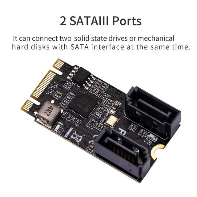 Alt view image 3 of 3 - M2 PCIE NVMe SATA6G 2 Port SATA III 6Gb/S M.2 22X42 M Key and B Key Controller Adapter Card JMB582