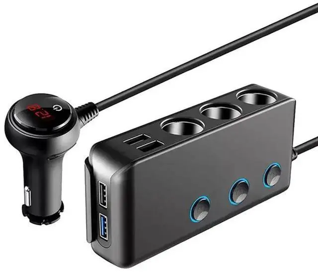 Main image of Car QC3.0 Fast Charging Cigarette Lighter Adapter Phone With Switch Voltage Display