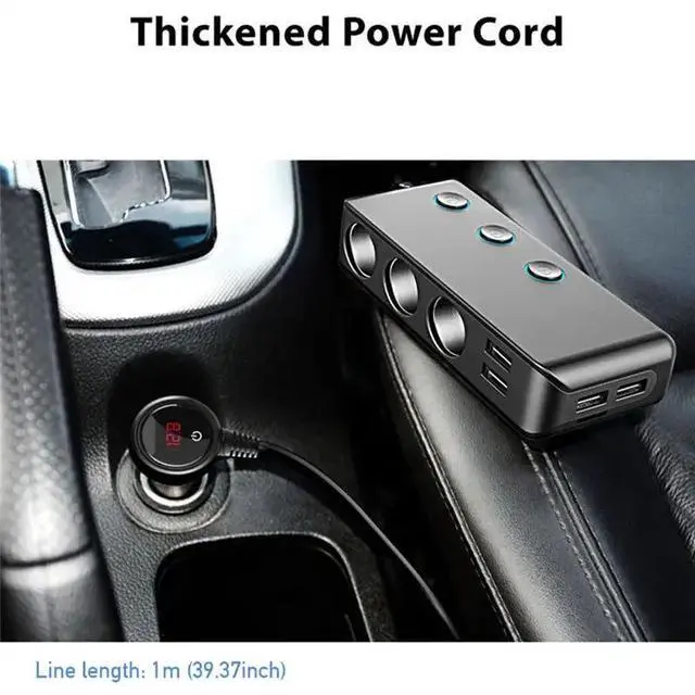 Alt view image 2 of 6 - Car QC3.0 Fast Charging Cigarette Lighter Adapter Phone With Switch Voltage Display