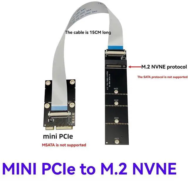 Alt view image 3 of 3 - MINI PCIE to M.2 NVMe Extension Cable MINI PCI-E Card to M.2 NVME SSD Adapter Card for 2230 2242 2260 2280 SSD