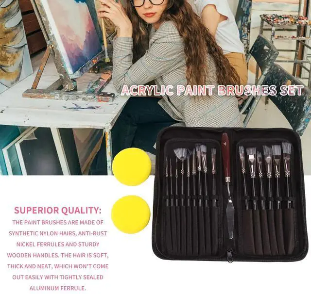 Alt view image 2 of 3 - 15PCS Acrylic Paint Brushes Set, Acrylic, Watercolor and Gouache Painting Brushes forAmatures and Professional Painter