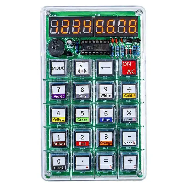 Alt view image 3 of 3 - Electronic Calculator Soldering Practice Kit with Resistance Calculator and Transparent Case