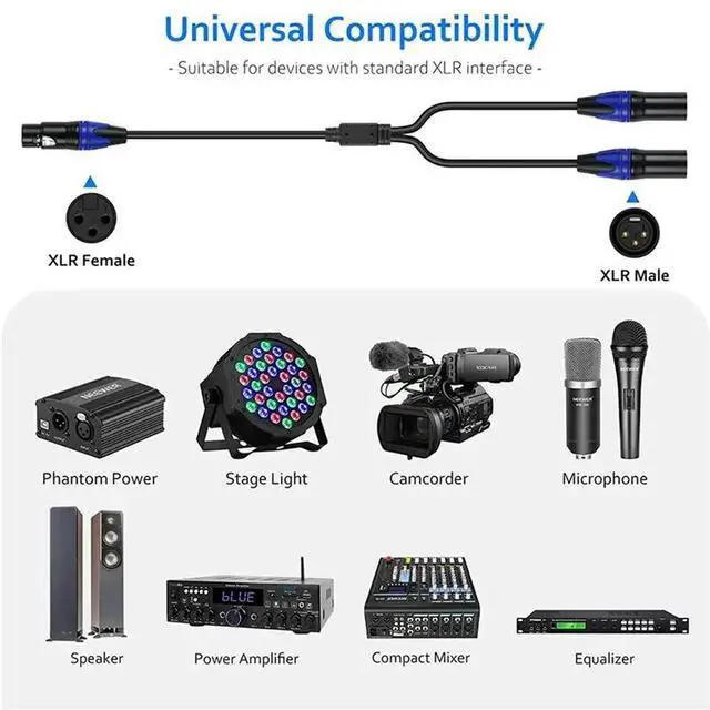 Alt view image 2 of 3 - XLR Splitter Cable, 1 XLR Female To 2 XLR Male Y Cable Balanced Microphone Splitter Cord Audio Adaptor 3Pack