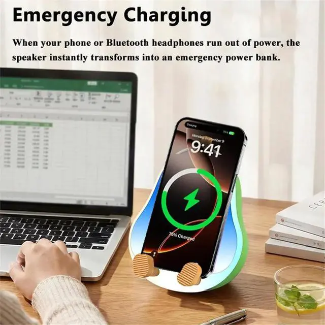 Alt view image 2 of 3 - Mini Bluetooth Speaker RGB Light Hifi Sound Box MP3 Player Avocado-Shaped Charger Blue