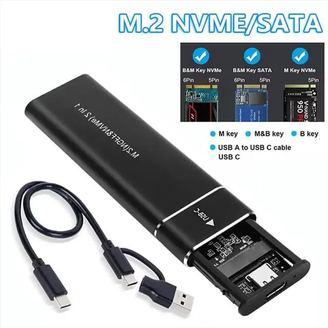 Main image of M2 SSD Case M.2 NVMe SATA SSD Enclosure USB 3.1 Type C Gen2 10Gbps Tool Free M.2 NVMe NGFF Solid State Drive Box Black