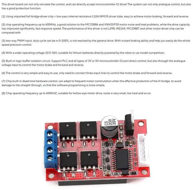 Alt view image 2 of 3 - High-Power DC Motor Driver Board H-Bridge PWM Motor Controller Module 450W DC 12V/24V/36V Reversing Brake