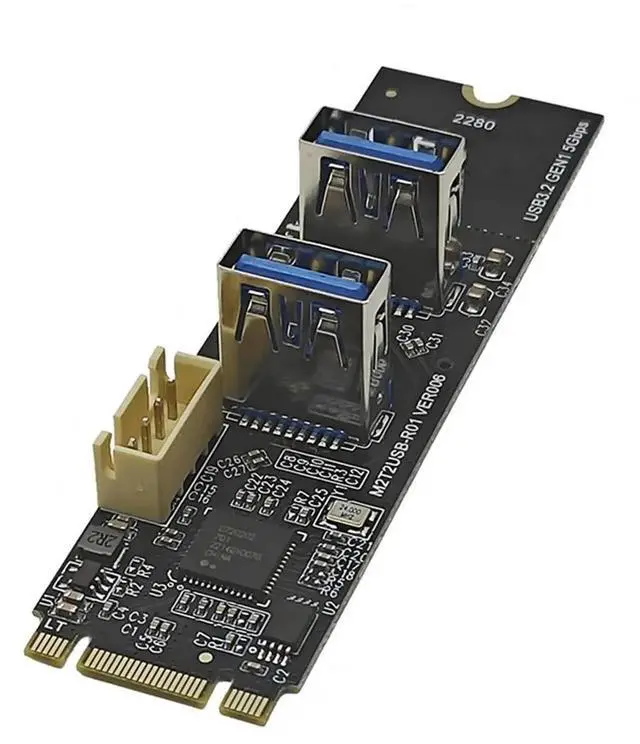 Alt view image 3 of 3 - M.2 Key M PCIe to USB 3.2 Gen1 5Gbps Expansion Card Riser Board M2 NVME to 2 Port USB 3.0 Adapter for Desktop Computer