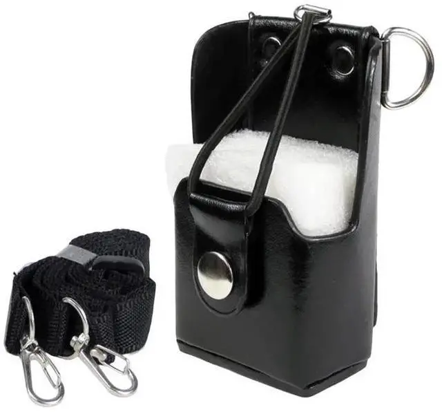 Main image of Hard Leather Case With Shoulder Strap Radio Pouch For GP328PLUS SMP 418 GP 644 Etc. Walkie Talkie Holster Pouch