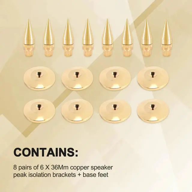 Main image of IDUD 8 Pairs 6 X 36Mm Copper Speaker Spike Isolation Stand + Base Pad Feet Mat Speaker Isolation Speaker Isolation Pads