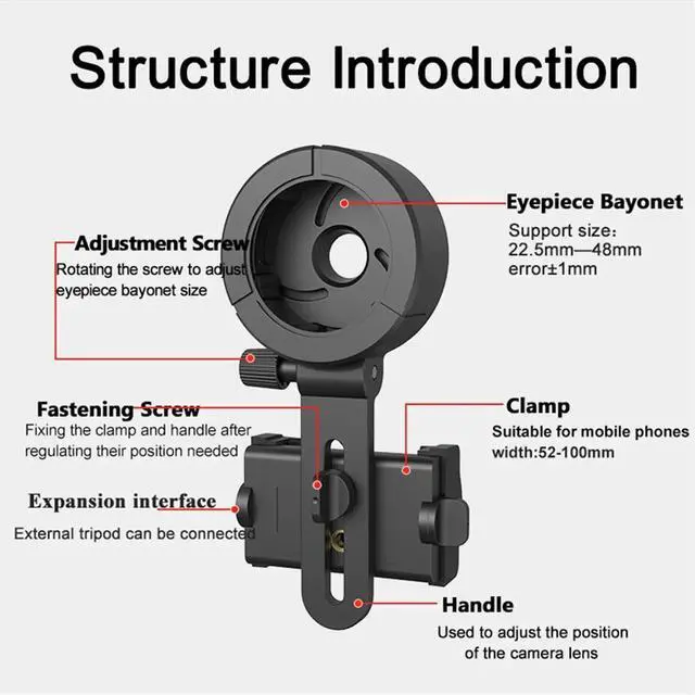 Alt view image 3 of 3 - Upgrade Universal Cell Phone Adapter Bracket Clip Mount Rotary Clamp for Binocular Monocular Telescope