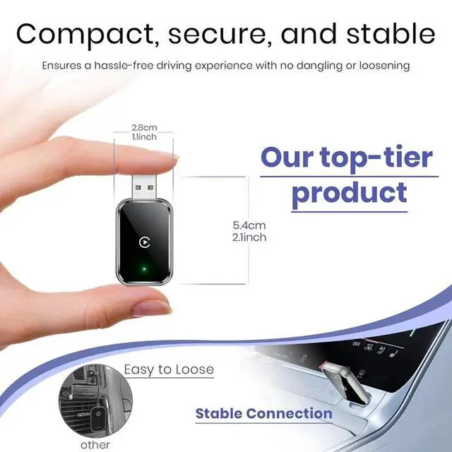 Alt view image 3 of 6 - Carplay Adapter For , Convert Wired To Wireless, Mini Size, USB & USB-C, No Delay