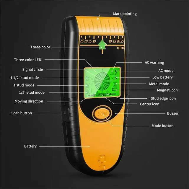 Alt view image 3 of 6 - Wall Metal/Wood/Wire Detector Handheld Instrument For Rapid Wall Testing Reinforcing Bar Locator