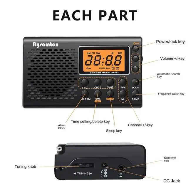 Alt view image 3 of 3 - Full Band FM AM SW Radio Stereo Digital Display Dual-Purpose Manual FM Radio