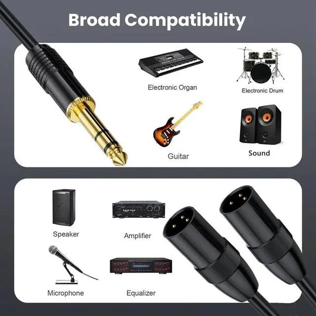 Main image of 6.35mm TRS Male Plug to 2 Dual XLR Male Microphone Stereo Unbalanced Audio Converter Adapter Y Splitte Cable Cord-C