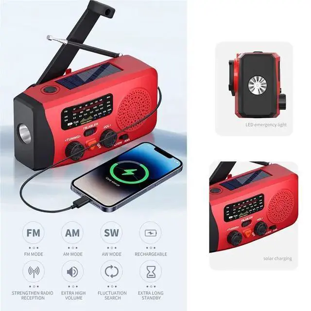 Alt view image 2 of 3 - IDUD Emergency Hand Crank Radio With LED Flashlight Solar Powered For Emergencies Hand Crank Generator Outdoor