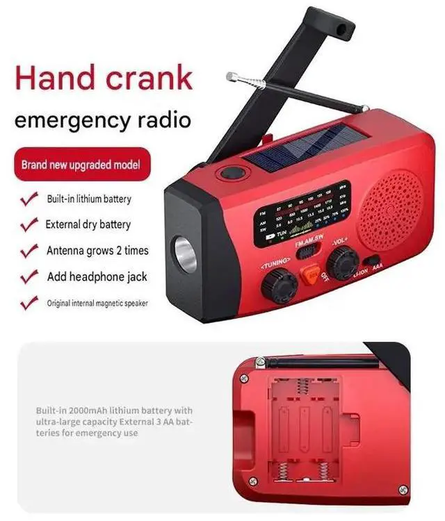 Alt view image 3 of 3 - IDUD Emergency Hand Crank Radio With LED Flashlight Solar Powered For Emergencies Hand Crank Generator Outdoor