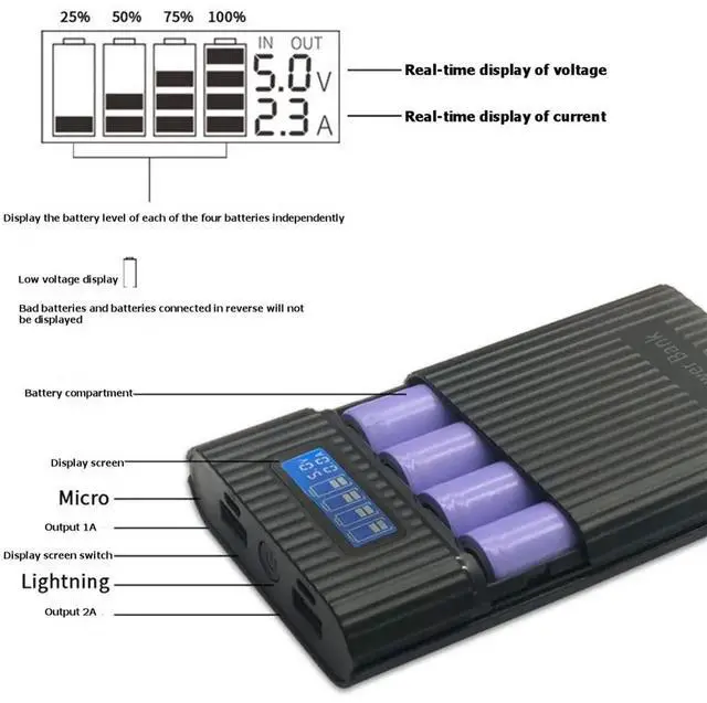 Alt view image 3 of 3 - Charger Power Box LCD Digital Display 4x Holder Fast Charging Mobile Power Bank Box A