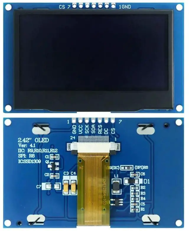 Main image of 2.42-Inch OLED Display Module SSD1309 Driver - 128x64 Resolution, SPI Interface (7-Pin) COG Monochrome Screen