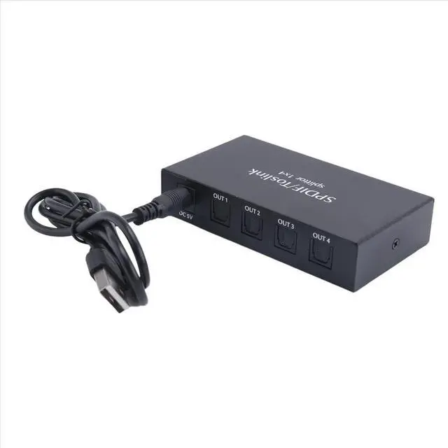Alt view image 2 of 3 - Digital Optical Audio 1X4 Splitter Digital SPDIF Toslink Optical Fiber Audio Splitter 1 in 4 Out Aluminum Alloy(US Plug)