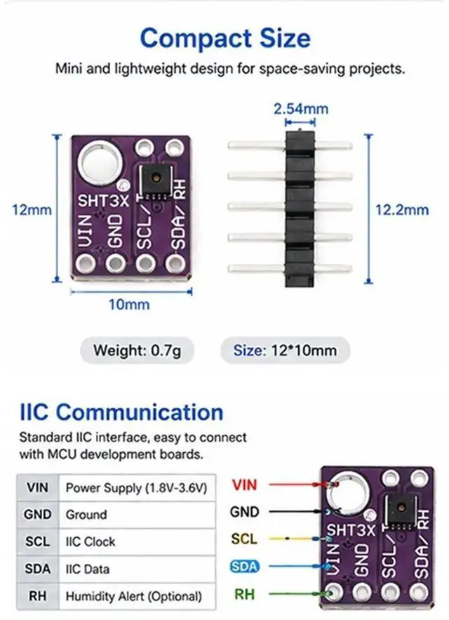 Main image of 10PCS SHT30 Temperature Humidity Sensor Breakout Module Weather Shield Board for Smart Monitoring