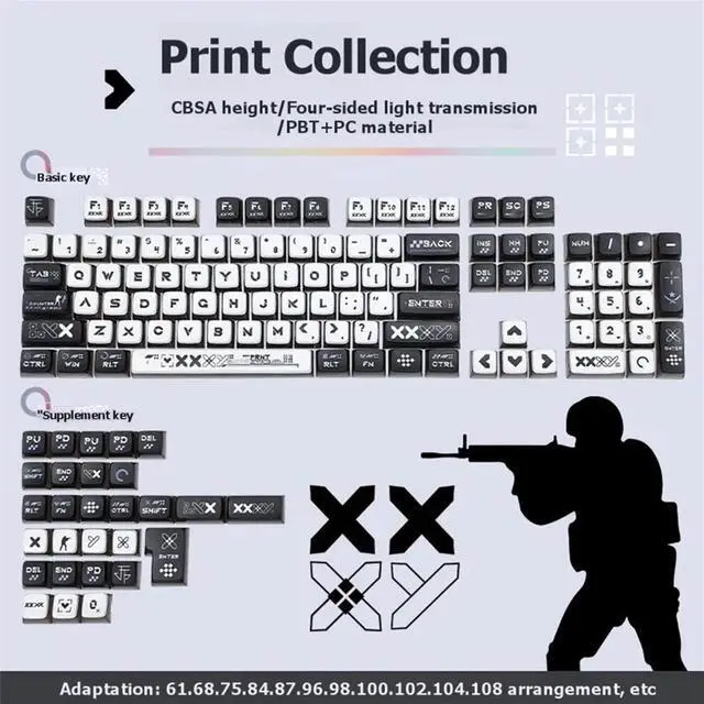 Main image of 132 Keys Keycaps PBT PC Keycap for MX Switches Keyboards CBSA Game Keyboard