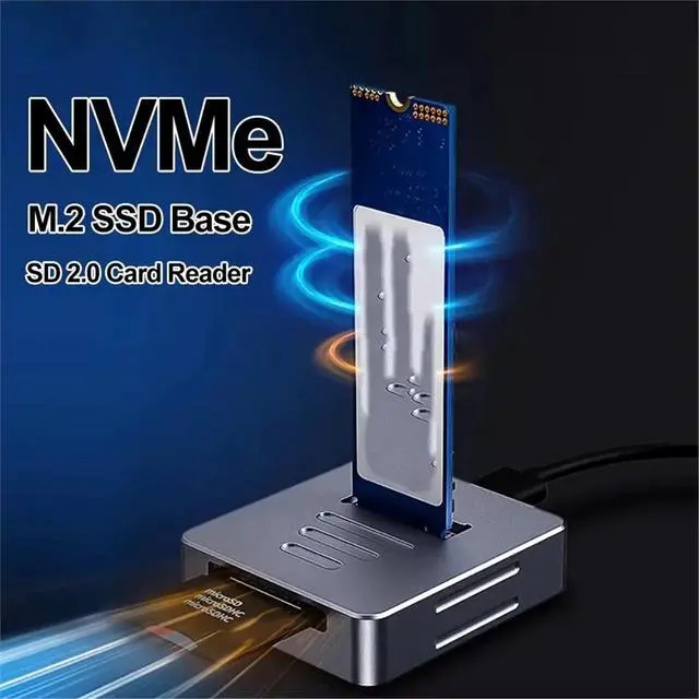 Alt view image 3 of 6 - 10Gbps M2 NVMe to USB 3.1 Docking SSD Box Adapter M.2 SSD Case for 2230 2242 2280 22110 Enclosure Base SD2.0 Card Reader