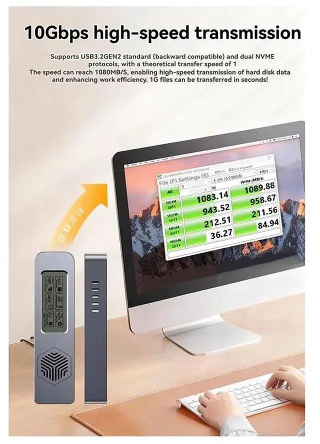 Alt view image 3 of 3 - M.2 Hard Drive Case Nvme SSD NVME Solid-State Mobile Hard Drive Case Intelligent Digital Health Detection