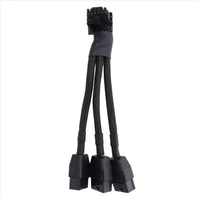 Alt view image 2 of 3 - 16Pin GPU Cable to 3X 8 Pin Pcie Extension - 16AWG PCIE 5.0 90 Degree Right Angle 16 Pin 12+4Pin Supply Adapter(Type B)