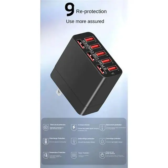 Alt view image 3 of 6 - 1 Piece 8 Port USB Porous Mobile Phone Foldable Travel Quick USB Multi Port EU Plug