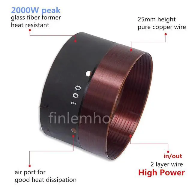 Alt view image 2 of 6 - 100mm Speaker Subwoofer Voice Coil 2000W Peak 18" 15"Bass Repair Part 2 Layers Wire In Out With Copper Wire Glassfiber Former