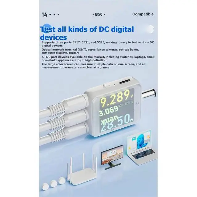 Alt view image 2 of 3 - B50 DC5.5 Tester Digital Display Voltmeter Ammeter Watt Meter DC Current Voltage Power Monitor 5517 5521 5520 DC Adapter