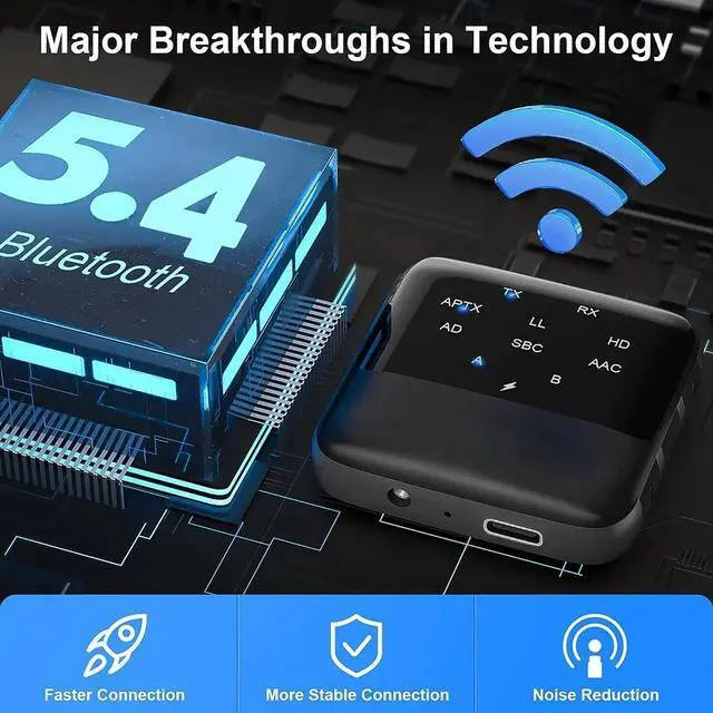 Alt view image 2 of 3 - Bluetooth 5.2 Receiver Transmitter HD Low Latency 3.5mm AUX 2 in 1 Audio Adapter for Car Speaker TV PC,Etc.