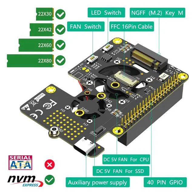 Alt view image 3 of 3 - M.2 NVMe SSD to PCIe Adapter with Dual Cooler Fans and Automatic Discoloration LED for 5