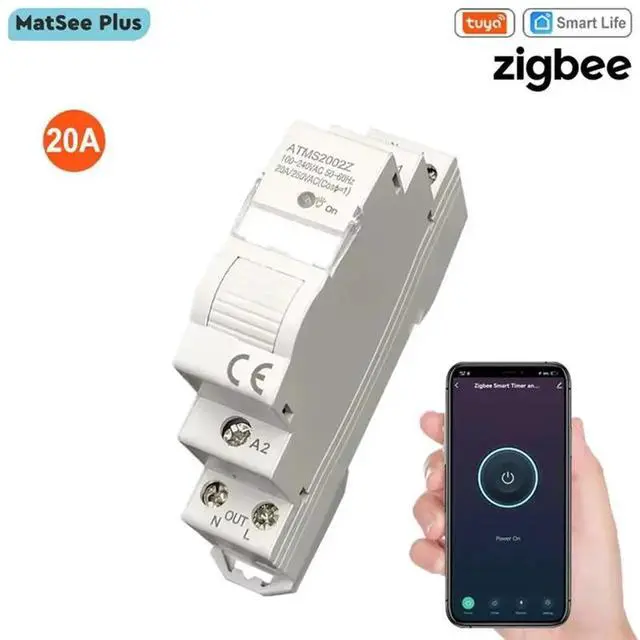 Alt view image 3 of 6 - Tuya Smart Life 20A Relay Switch Zigbee Energy Power Monitor Din Rail Timing Function App Remote Control Work For Alexa Hom