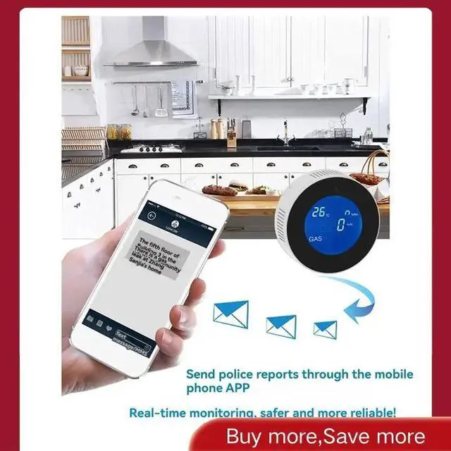 Main image of Tuya Smart Natural Gas Alarm Sensor Combustible Gas Alarm With Temperature Function With LCD Display With Tuya App EU Plug-