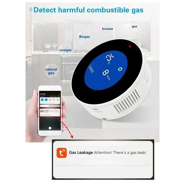 Alt view image 2 of 3 - Tuya Smart Natural Gas Alarm Sensor Combustible Gas Alarm With Temperature Function With LCD Display With Tuya App EU Plug-