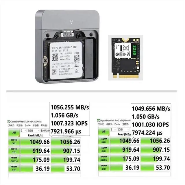 Main image of M.2 NVMe 2230 SSD Enclosure USB C Adapter 10Gbps USB3.2 Gen2 External Case Box for M2 2230 NVMe SN740/SN530 520/PM991A A