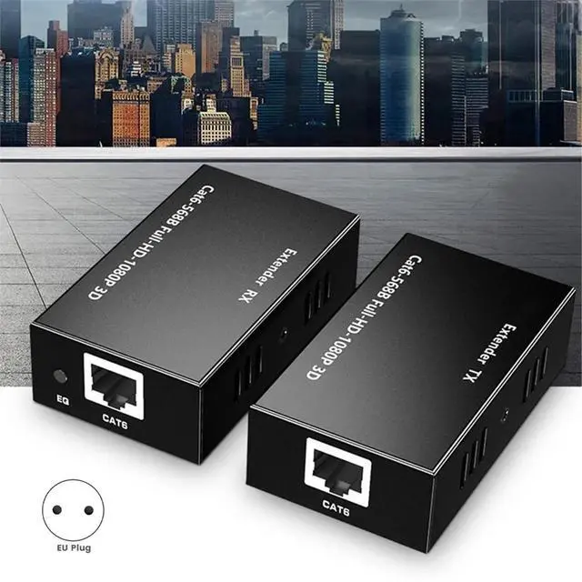 Alt view image 2 of 3 - 1080P -Compatible Extender over Single Rj45 Cat5e/6 Cable 60M Ethernet Extender Video Extension Transmission EU Plug